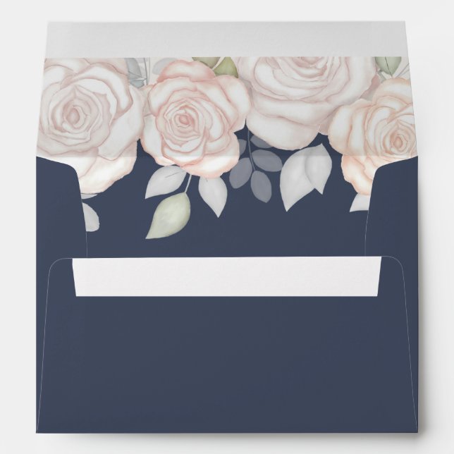Simple Elegant Floral Chic Botanical Slate Blue Envelope (Back (Bottom))