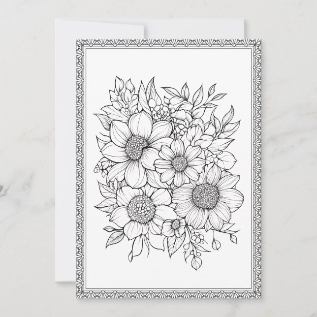 Simple Elegant Floral Colour Your Own Greeting Car Thank You Card (Front)