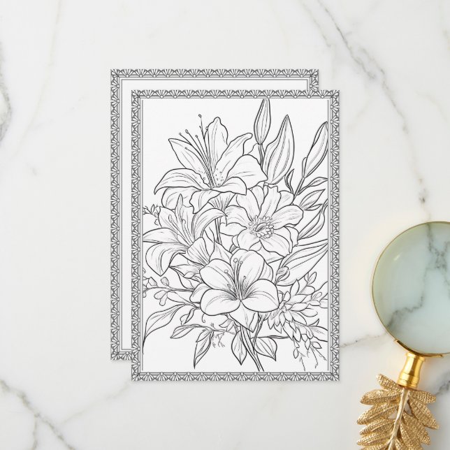 Simple Elegant Floral Colour Your Own Greeting Car Thank You Card (Front/Back In Situ)