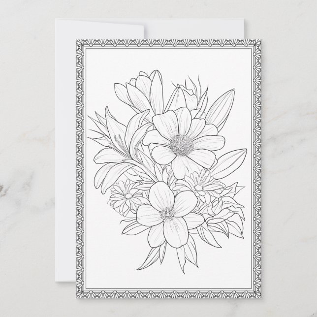 Simple Elegant Floral Colour Your Own Greeting Car Thank You Card (Front)