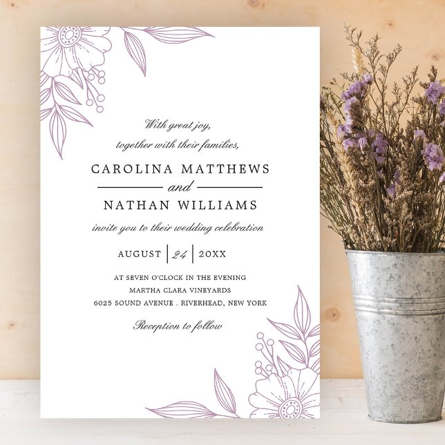 Simple Elegant Floral Corners Wedding Lavender Invitation (Creator Uploaded)