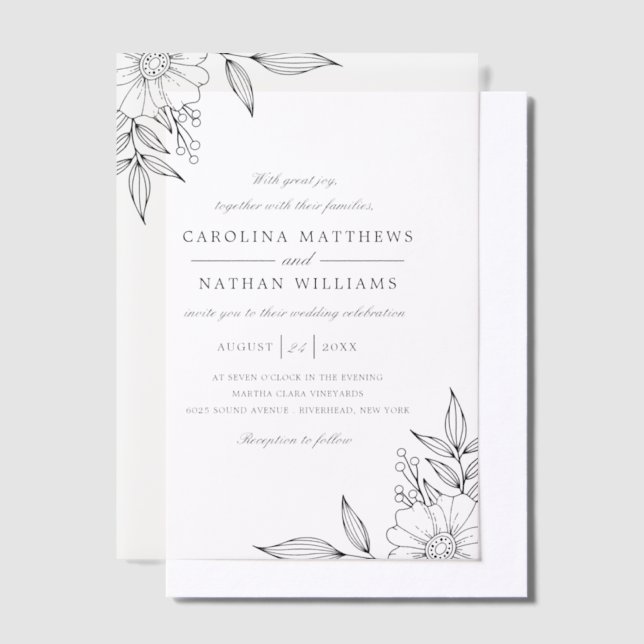 Simple Elegant Floral Corners Wedding Overlay Vellum Invitations (Offset)