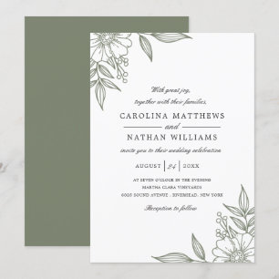 Simple Elegant Floral Corners Wedding Sage Invitation