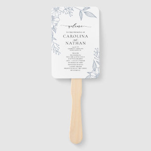 Simple Elegant Floral Dusty Blue Wedding Program  Hand Fan