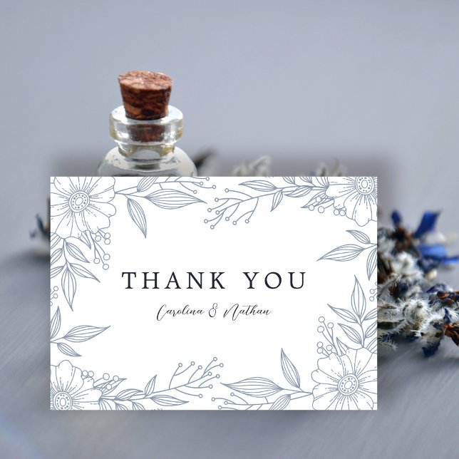 Simple Elegant Floral Dusty Blue Wedding Thank You Card (Creator Uploaded)
