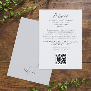 Simple Elegant Floral Foliage Details QR Code Enclosure Card