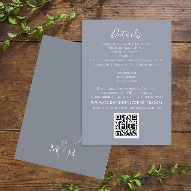 Simple Elegant Floral Foliage Details QR Code Enclosure Card (Creator Uploaded)