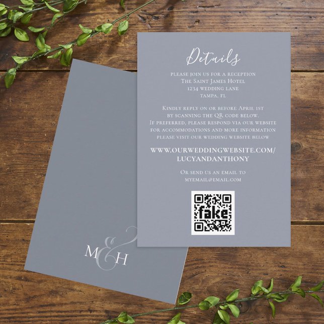 Simple Elegant Floral Foliage Details QR Code Enclosure Card (Creator Uploaded)