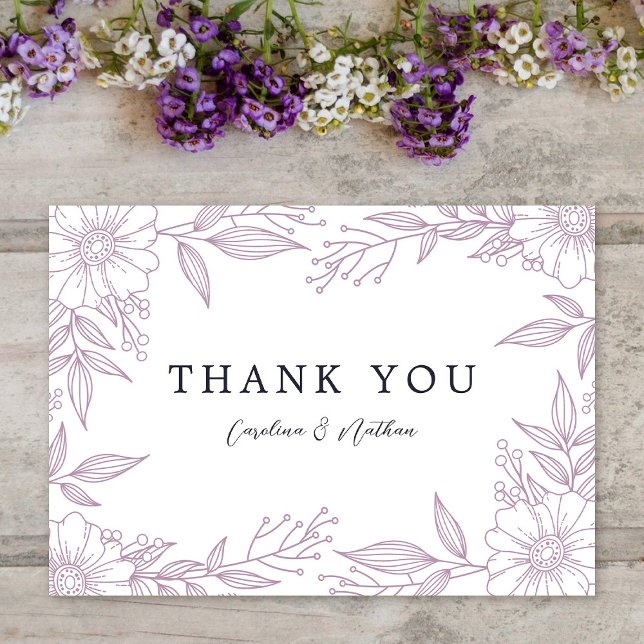 Simple Elegant Floral Lavender Purple Wedding Thank You Card (Creator Uploaded)