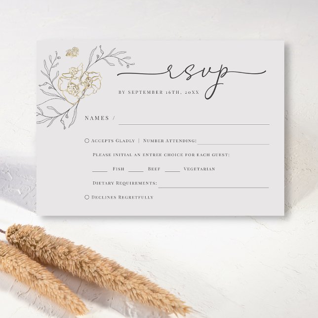 Simple Elegant Floral Line Art Wedding RSVP Card (Creator Uploaded)
