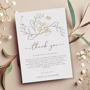 Simple Elegant Floral Line Art Wedding Thank You Card