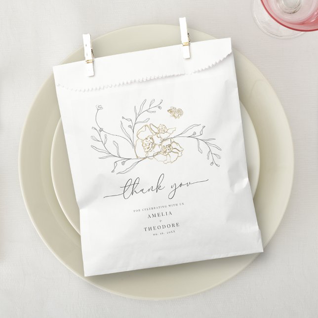 Simple Elegant Floral Line Wedding Favour Bags (Creator Uploaded)