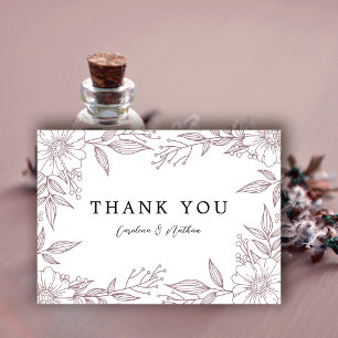 Simple Elegant Floral Mauve Wedding Thank You Card