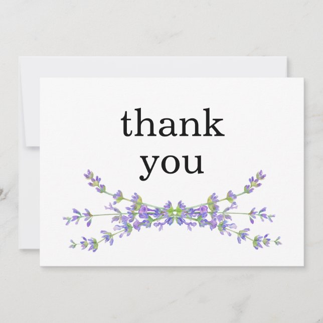 Simple elegant floral minimalist lavender thank you card (Front)