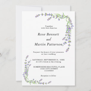 Simple elegant floral minimalist lavender wedding invitation