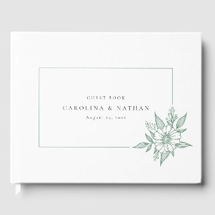 Simple Elegant Floral Mint Green Wedding Guest Book