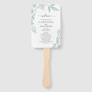 Simple Elegant Floral Mint Green Wedding Program Hand Fan