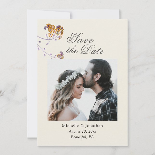 Simple Elegant Floral Photo Inspirational Wedding Save The Date (Front)