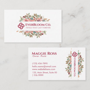 Simple Elegant Floral Pink Florist Soft White  Business Card