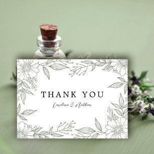 Simple Elegant Floral Sage Green Wedding Thank You Card