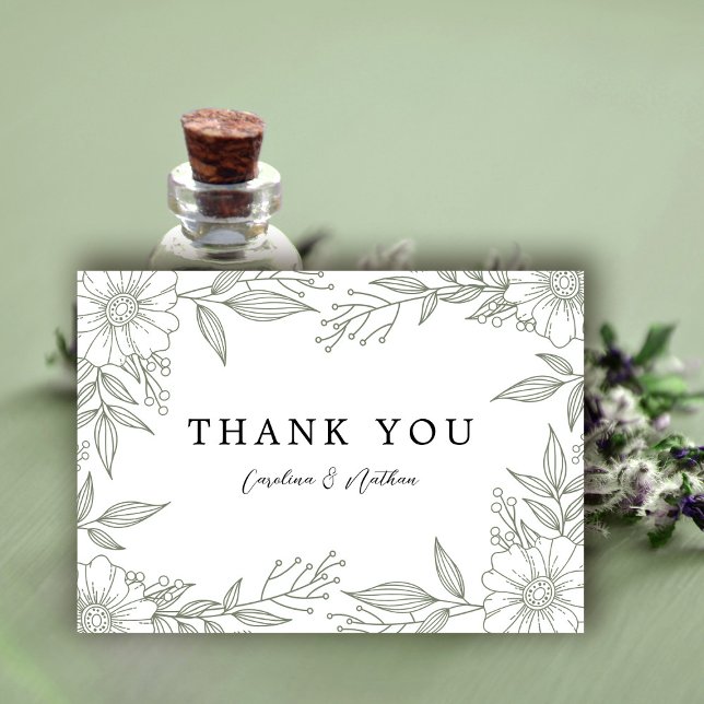 Simple Elegant Floral Sage Green Wedding Thank You Card (Creator Uploaded)