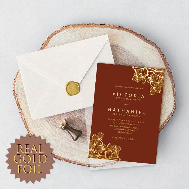 Simple Elegant Floral Summer Wedding Real Gold Foi (Creator Uploaded)