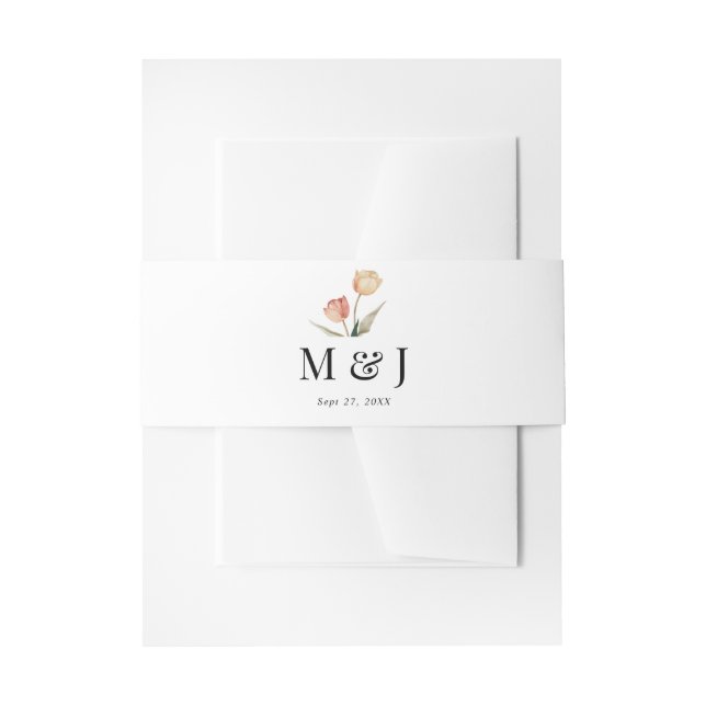 Simple Elegant Floral Tulip Monogram Wedding Invitation Belly Band (Front Example)