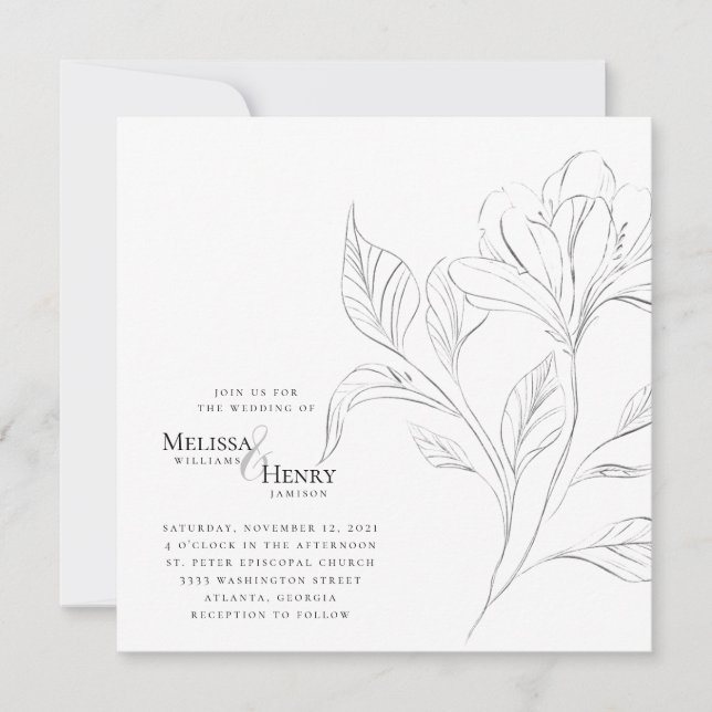 Simple Elegant Floral Typography Wedding Photo Invitation (Front)