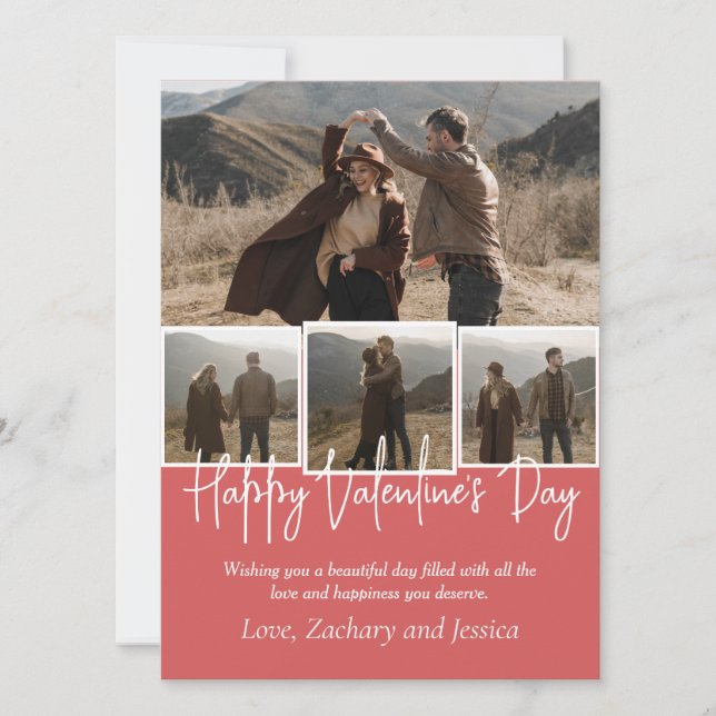 Simple Elegant Floral valentine's day couple photo Holiday Card (Front)