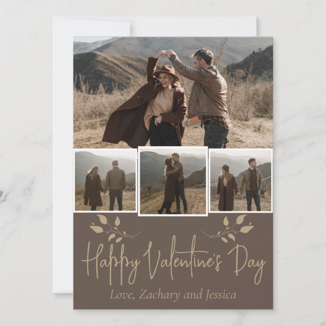 Simple Elegant Floral valentine's day couple photo Holiday Card (Front)