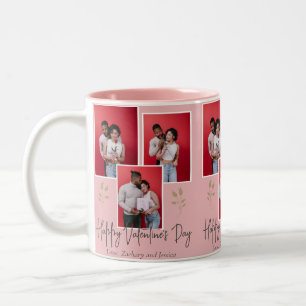 Simple Elegant Floral valentine's day couple photo Two-Tone Coffee Mug