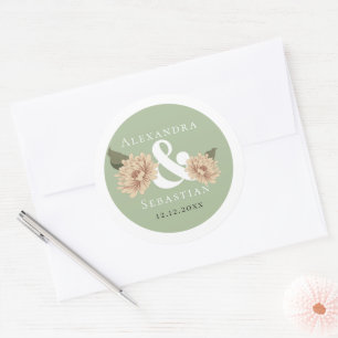 Simple Elegant Floral Wedding Classic Round Sticker