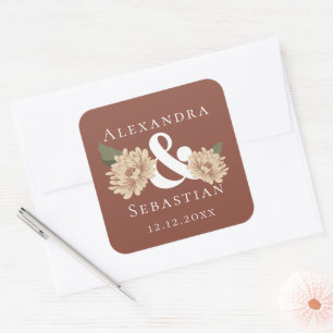 Simple Elegant Floral Wedding Save The Date Square Sticker