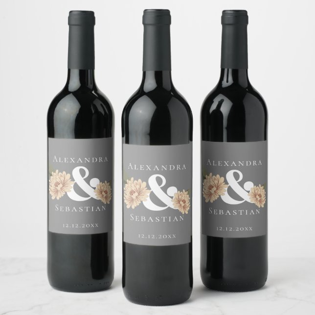 Simple Elegant Floral Wedding Save The Date Wine Label (Bottles)
