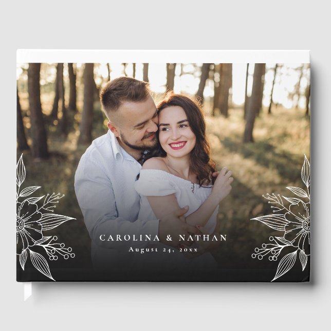 Simple Elegant Florals Photo Wedding Guest Book (Front)