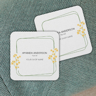 Simple Elegant Florist Floral Border Botanical  Square Business Card