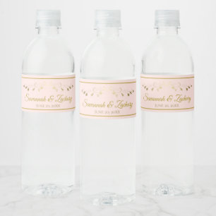 Simple Elegant Flourish Blush Pink & Gold Wedding Water Bottle Label