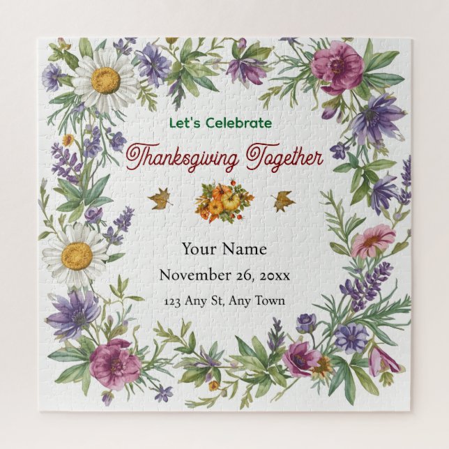 Simple Elegant Flower Framed Friendsgiving Jigsaw Puzzle (Vertical)