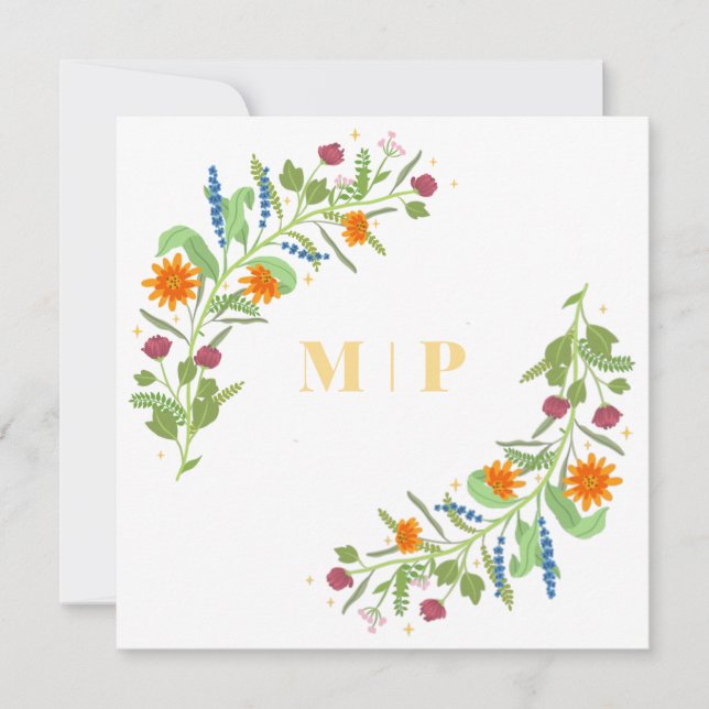 Simple elegant flowers circle invitation (Front)