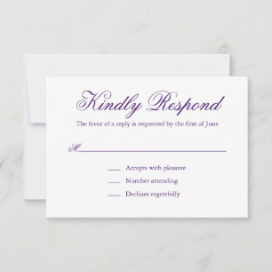 Simple Elegant Formal Royal Purple Wedding RSVP Card