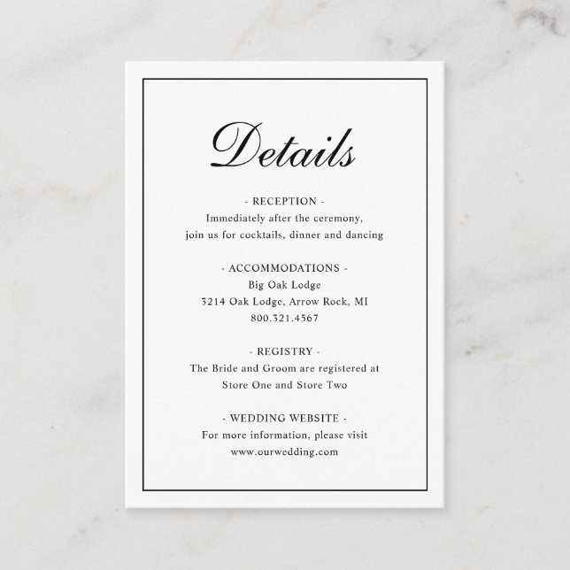 Simple Elegant Formal Traditional Wedding Enclosure Card (Front)