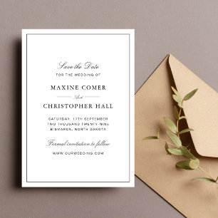 Simple Elegant Formal White & Black Wedding Save The Date