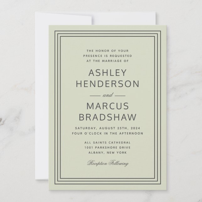Simple Elegant Frame Modern Sage Wedding Invitation (Front)