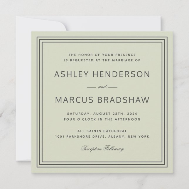 Simple Elegant Frame Sage Green Wedding Invitation (Front)