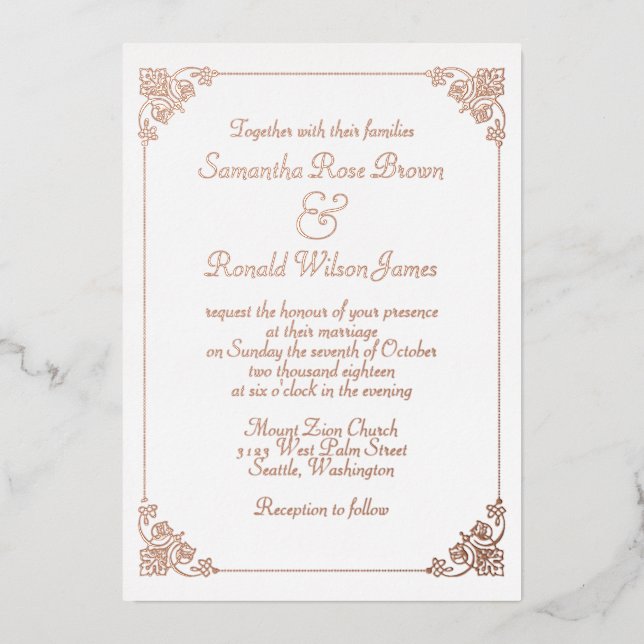 Simple Elegant Framed Foil Wedding Invitation (Front)