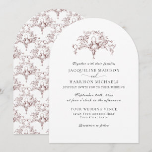 Simple Elegant French Toile Doves Burgundy Red  Invitation