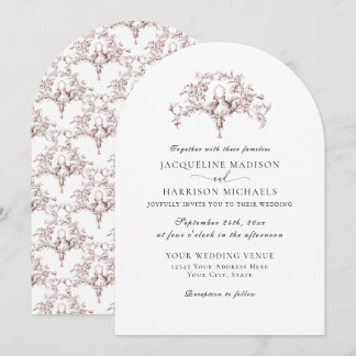 Simple Elegant French Toile Doves Burgundy Red  Invitation