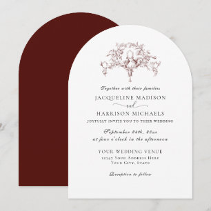 Simple Elegant French Toile Doves Burgundy Red  Invitation