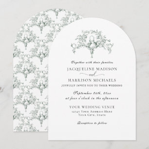 Simple Elegant French Toile Forest Green Doves Invitation