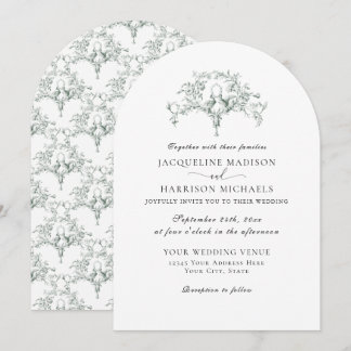 Simple Elegant French Toile Forest Green Doves Invitation